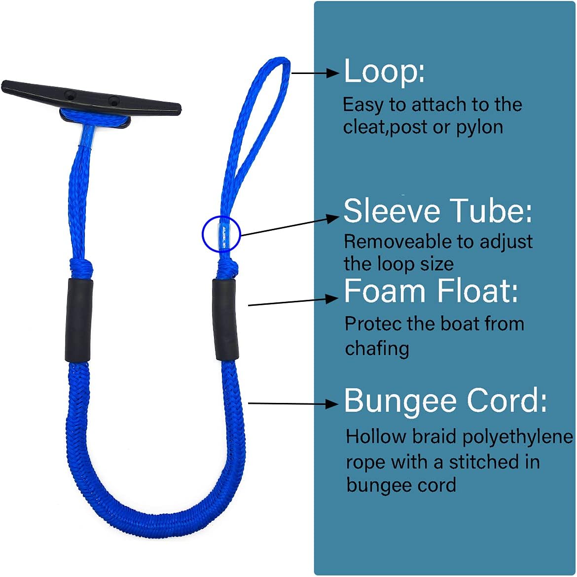 Pack of 4 Bungee Dock Lines for Boat Shock Absorb Dock Tie Mooring Rope Boat Accessories 4-5.5 ft