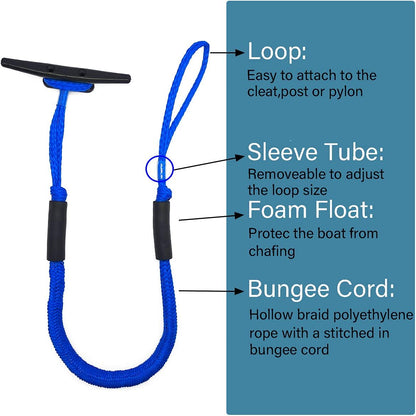 Pack of 4 Bungee Dock Lines for Boat Shock Absorb Dock Tie Mooring Rope Boat Accessories 4-5.5 ft