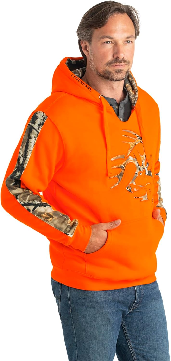 Legendary Whitetails Men’s Camo Hoodie Midweight V-Neck Design Pullover Sweatshirt