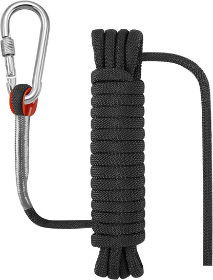 5/16 in x 15 FT Outdoor Rope for Marine, Hunting, Boating, Fishing, Rafting, Camping, Hiking, Anchor, Mooring, Floating, Dock Lines, Kayak, Canoe, Rescuing, Knotting Practice Black with Hook