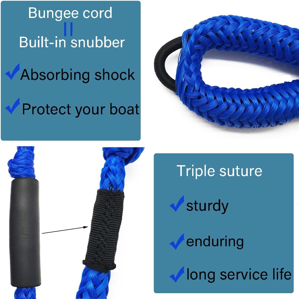Pack of 4 Bungee Dock Lines for Boat Shock Absorb Dock Tie Mooring Rope Boat Accessories 4-5.5 ft