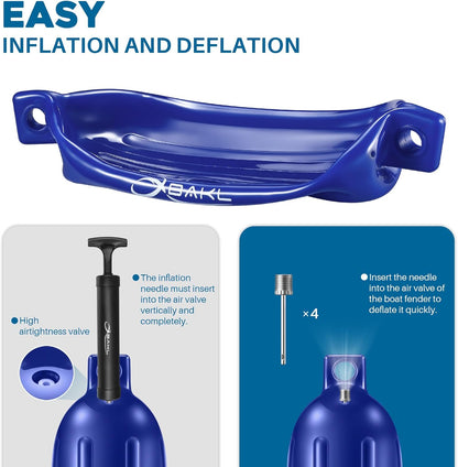 Boat Fenders 4 Pack 5.5 x 20 Inches Ribbed Twin Eyes Boat Fenders Bumpers for Docking, Comes with Ropes and Pump to Inflate