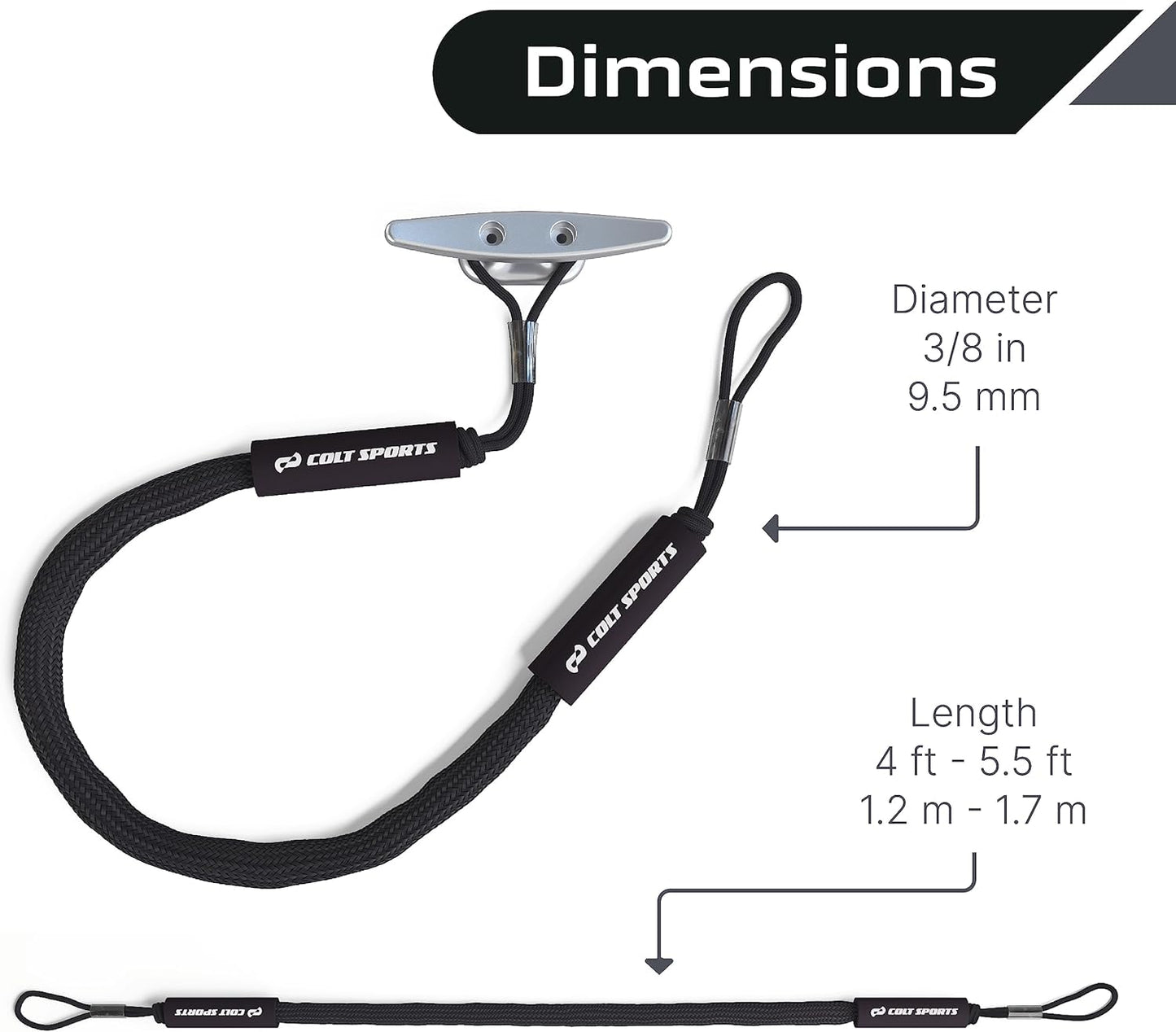 Bungee Dock Lines for Boats, Strong Jet Ski Dock Line, Boat Bungee Dock Lines, Boat Tie Downs for Dock, Boat Tie Off Rope, Mooring Lines for Boats - Boat Accessories (Black, 5FT (2-Pack))