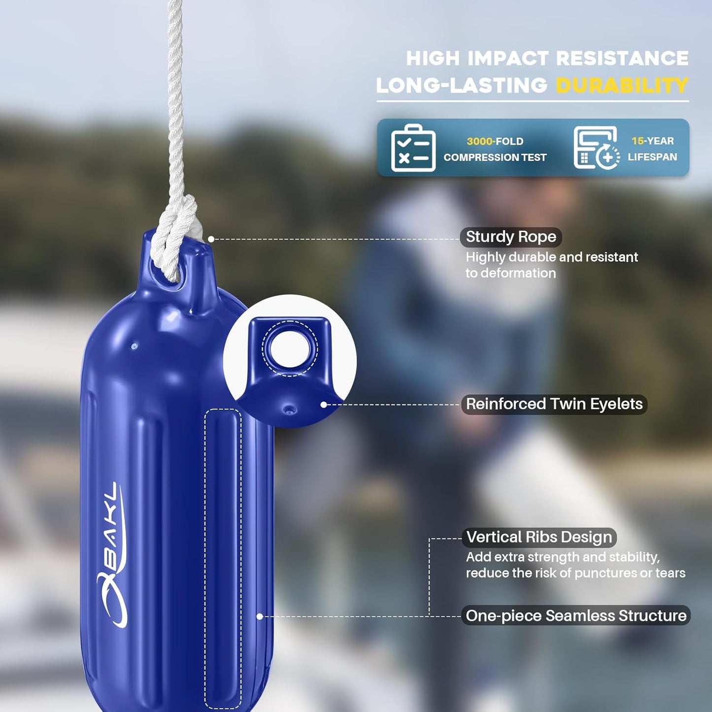 Boat Fenders 4 Pack 5.5 x 20 Inches Ribbed Twin Eyes Boat Fenders Bumpers for Docking, Comes with Ropes and Pump to Inflate