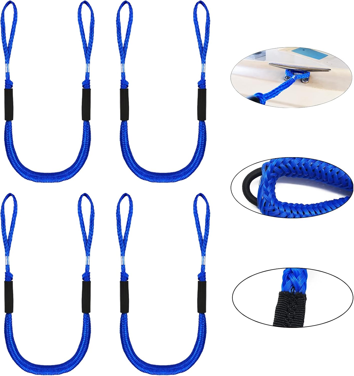 Pack of 4 Bungee Dock Lines for Boat Shock Absorb Dock Tie Mooring Rope Boat Accessories 4-5.5 ft