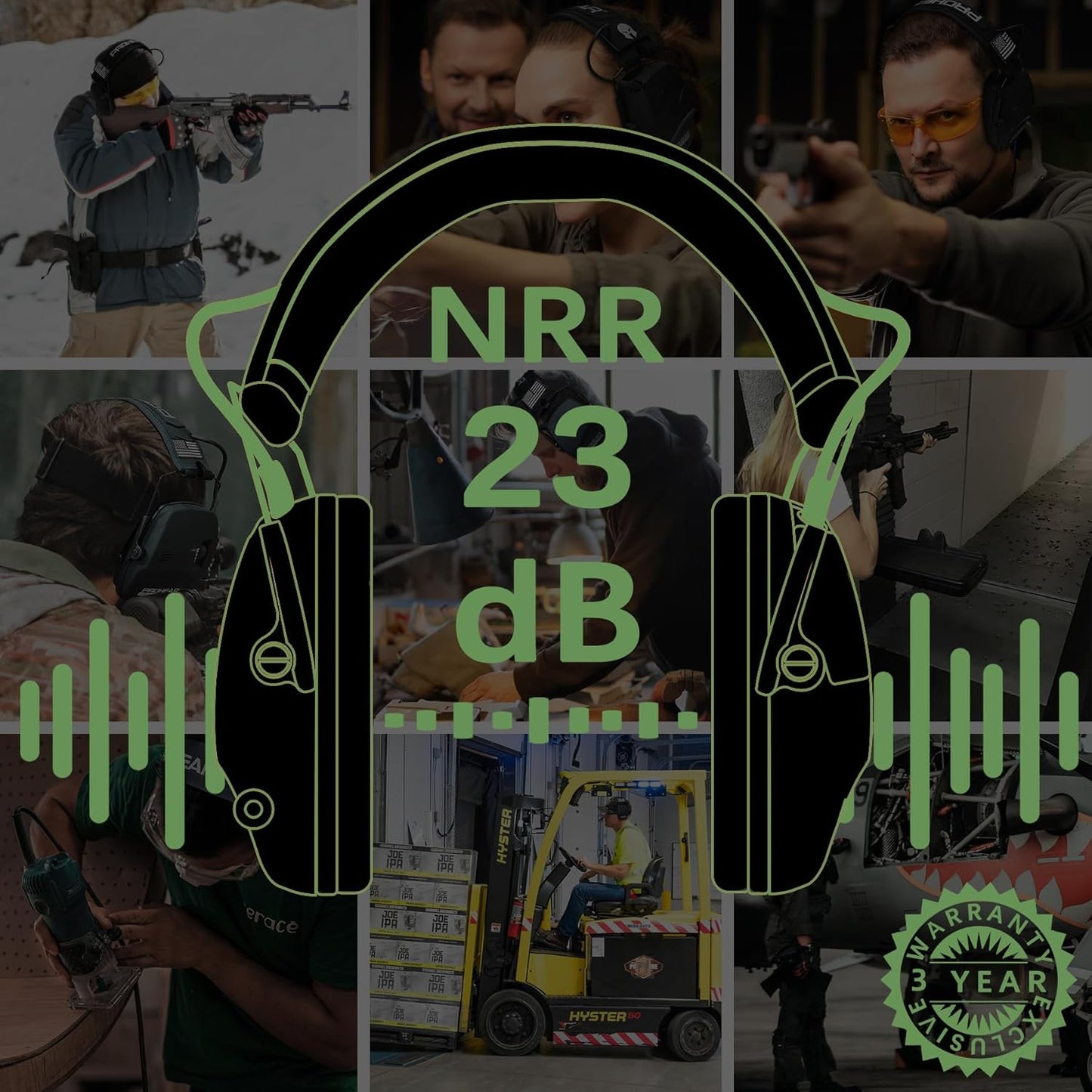 PROHEAR Electronic Ear Protection for Shooting with 4X Sound Amplification, Gun Range Hearing Protection Muffs, NRR 23dB Noise Reduction Headphones for Hunting, Green