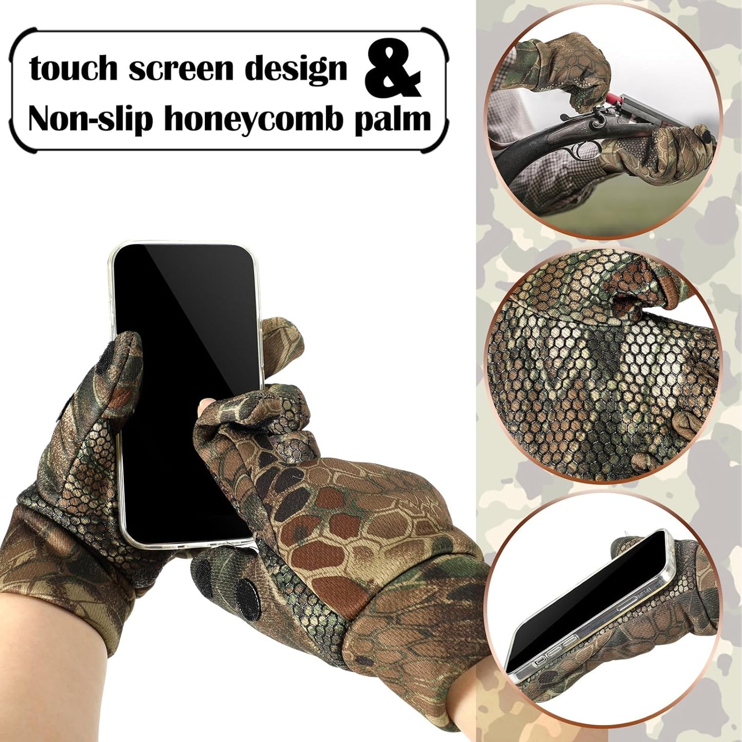 Janmercy 3 Pcs Camouflage Hunting Gloves Beanie and Scarf Set for Men Women Cold Weather Hunting Accessories