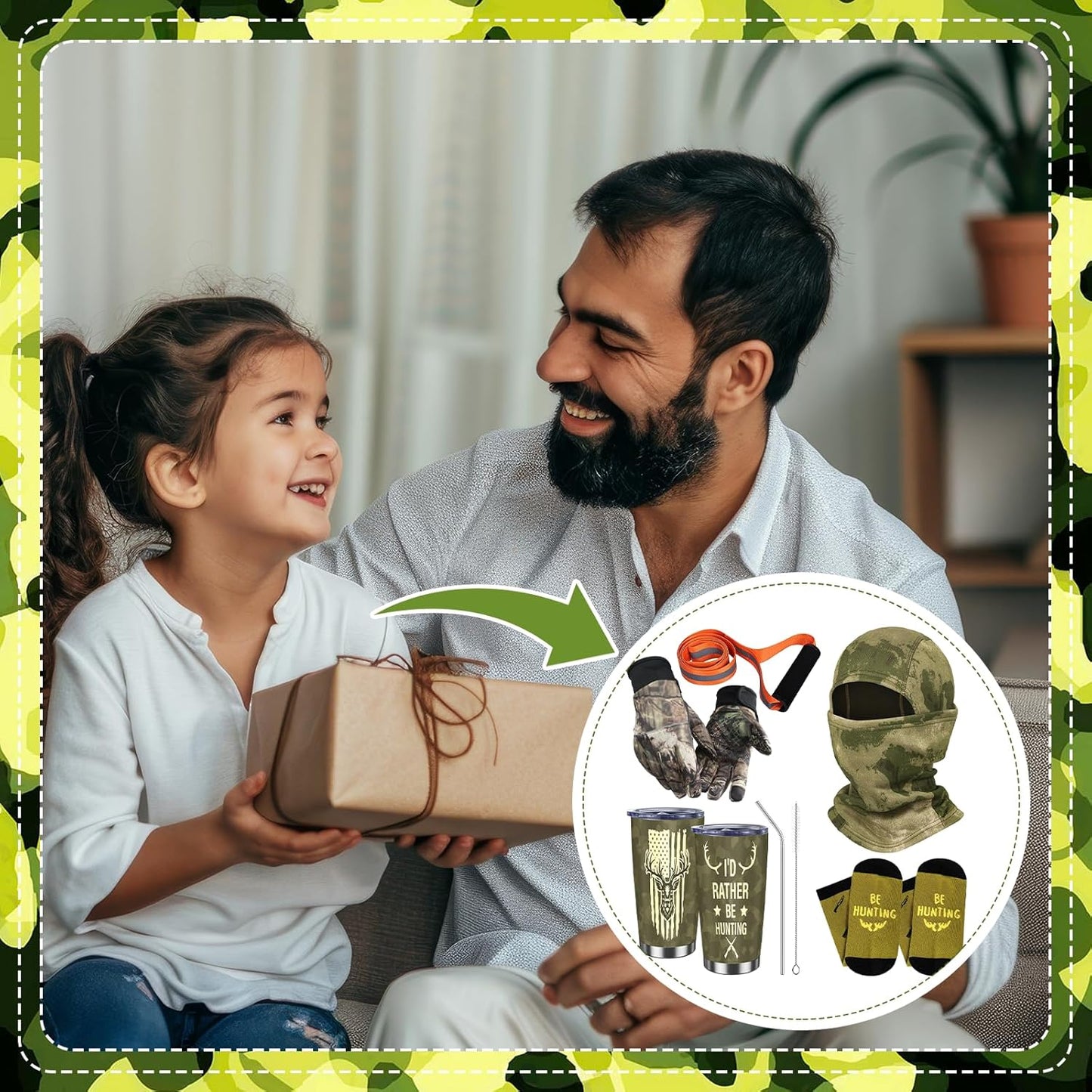 5 Pcs Hunter's Gifts Hunting Essentials Include Balaclava Face Mask Hunting Socks Gloves Tumbler Deer Drag Rope with Harness for Dad Husband Men's Hunting Accessories Fathers Day Birthday Gift