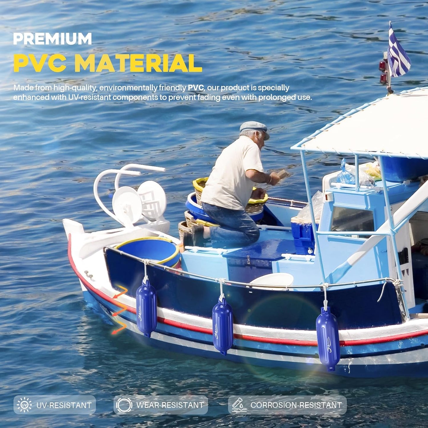 Boat Fenders 4 Pack 5.5 x 20 Inches Ribbed Twin Eyes Boat Fenders Bumpers for Docking, Comes with Ropes and Pump to Inflate