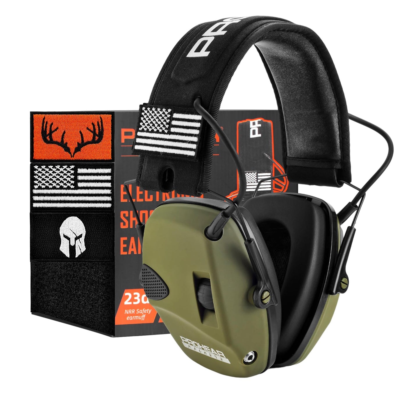 PROHEAR Electronic Ear Protection for Shooting with 4X Sound Amplification, Gun Range Hearing Protection Muffs, NRR 23dB Noise Reduction Headphones for Hunting, Green