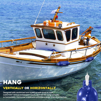 Boat Fenders 4 Pack 5.5 x 20 Inches Ribbed Twin Eyes Boat Fenders Bumpers for Docking, Comes with Ropes and Pump to Inflate