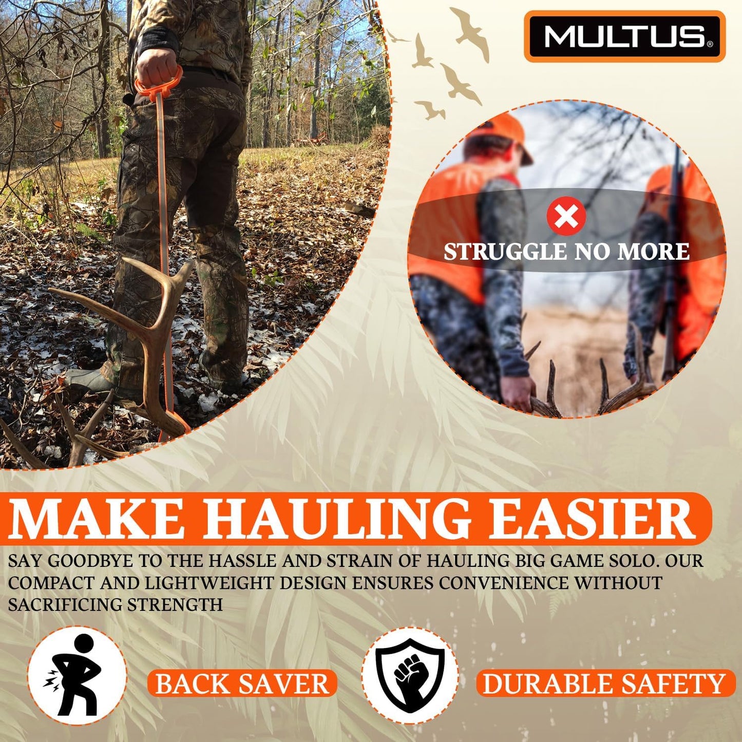 MULTUS Perfect Deer Drag Rope - Unique Hunting Gifts for Men - Essential Hunting Gear and Accessories - Deer Pull Strap