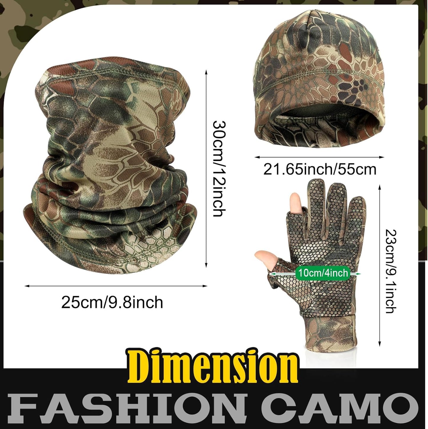 Janmercy 3 Pcs Camouflage Hunting Gloves Beanie and Scarf Set for Men Women Cold Weather Hunting Accessories