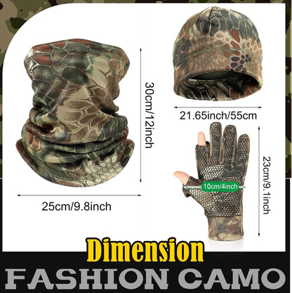 Janmercy 3 Pcs Camouflage Hunting Gloves Beanie and Scarf Set for Men Women Cold Weather Hunting Accessories
