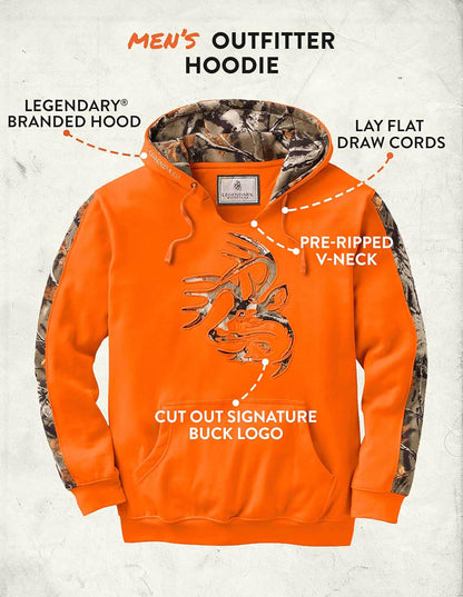 Legendary Whitetails Men’s Camo Hoodie Midweight V-Neck Design Pullover Sweatshirt