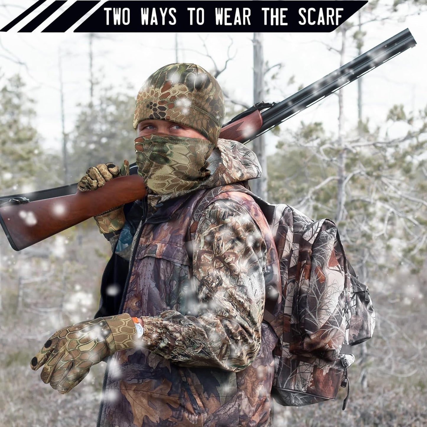 Janmercy 3 Pcs Camouflage Hunting Gloves Beanie and Scarf Set for Men Women Cold Weather Hunting Accessories