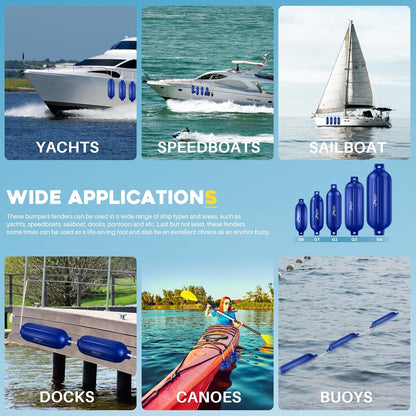 Boat Fenders 4 Pack 5.5 x 20 Inches Ribbed Twin Eyes Boat Fenders Bumpers for Docking, Comes with Ropes and Pump to Inflate