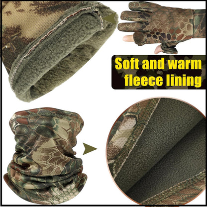 Janmercy 3 Pcs Camouflage Hunting Gloves Beanie and Scarf Set for Men Women Cold Weather Hunting Accessories