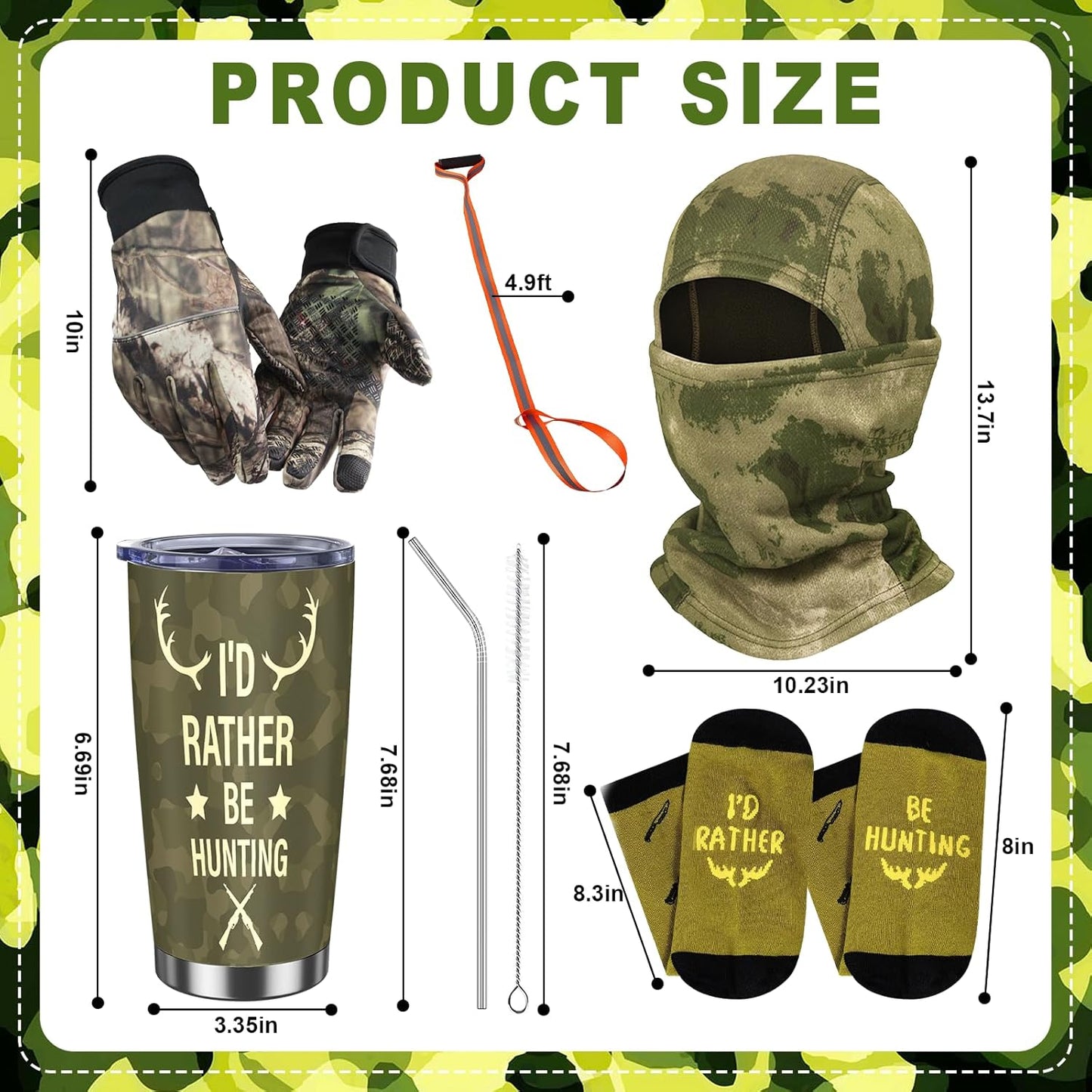 5 Pcs Hunter's Gifts Hunting Essentials Include Balaclava Face Mask Hunting Socks Gloves Tumbler Deer Drag Rope with Harness for Dad Husband Men's Hunting Accessories Fathers Day Birthday Gift