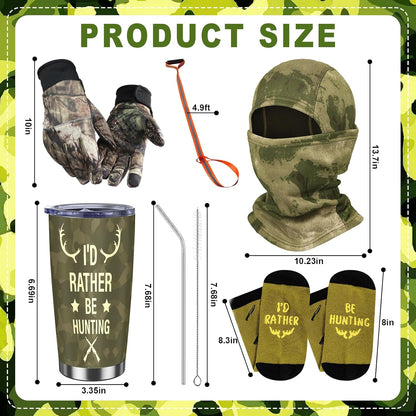 5 Pcs Hunter's Gifts Hunting Essentials Include Balaclava Face Mask Hunting Socks Gloves Tumbler Deer Drag Rope with Harness for Dad Husband Men's Hunting Accessories Fathers Day Birthday Gift