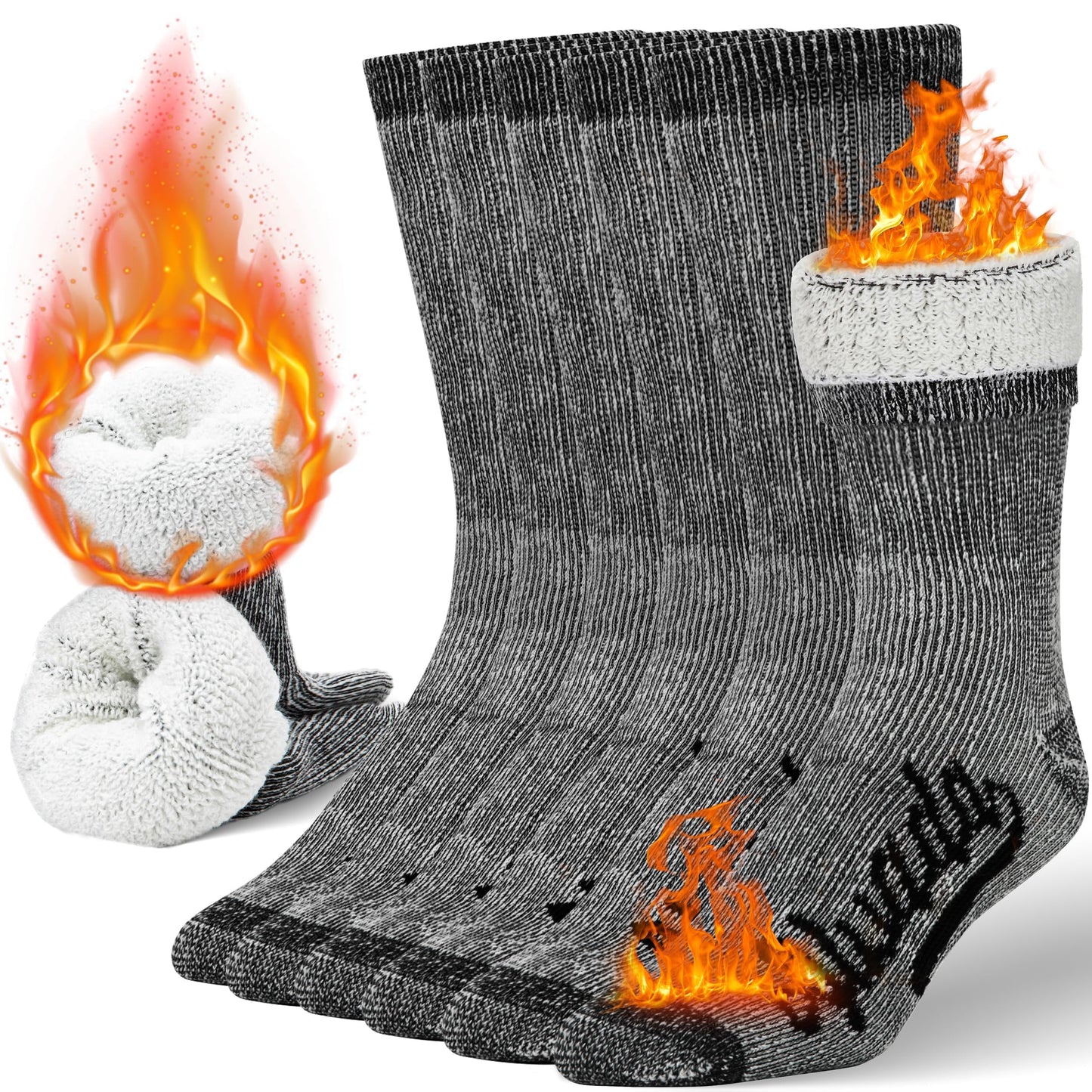 Alvada Merino Wool Hiking Socks Thermal Warm Crew Winter Boot Sock For Men & Women 3 Pairs