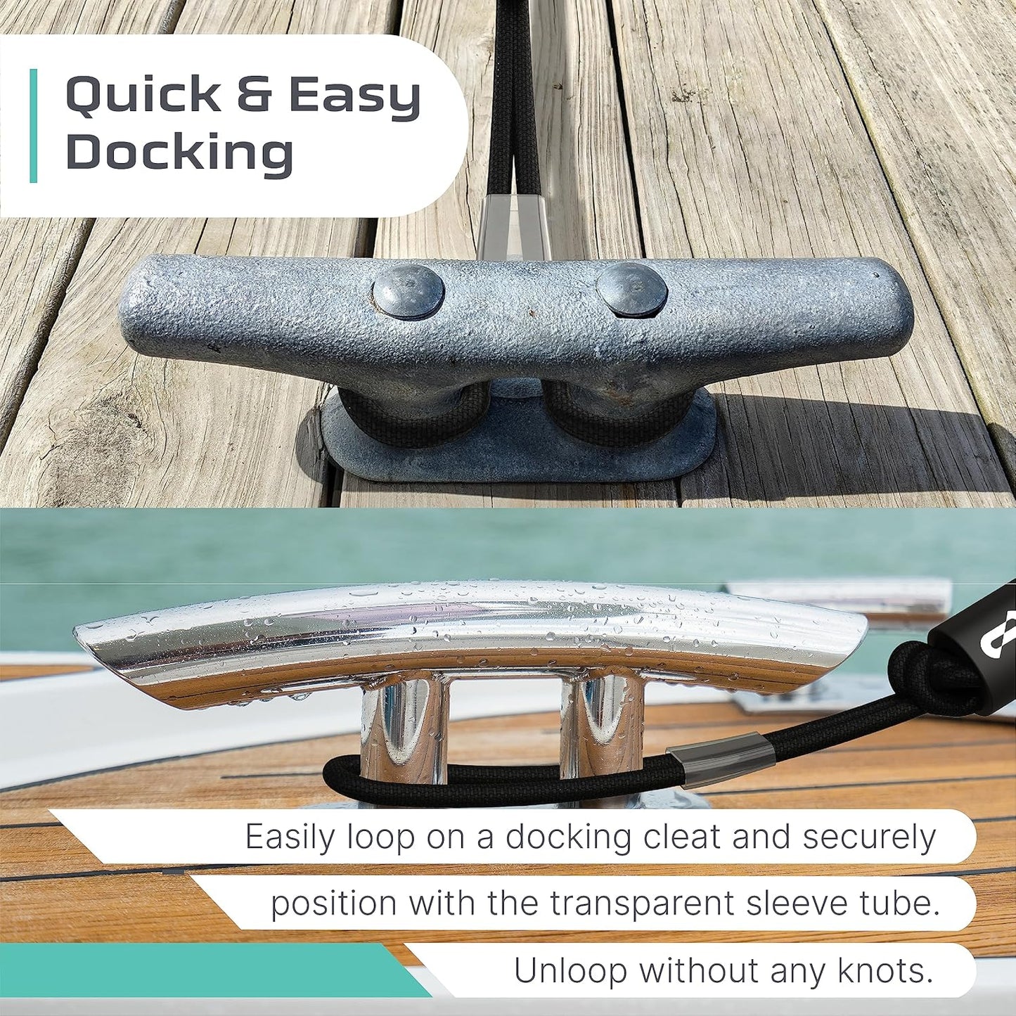 Bungee Dock Lines for Boats, Strong Jet Ski Dock Line, Boat Bungee Dock Lines, Boat Tie Downs for Dock, Boat Tie Off Rope, Mooring Lines for Boats - Boat Accessories (Black, 5FT (2-Pack))