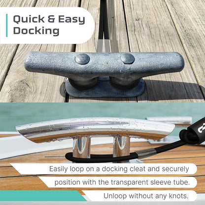 Bungee Dock Lines for Boats, Strong Jet Ski Dock Line, Boat Bungee Dock Lines, Boat Tie Downs for Dock, Boat Tie Off Rope, Mooring Lines for Boats - Boat Accessories (Black, 5FT (2-Pack))